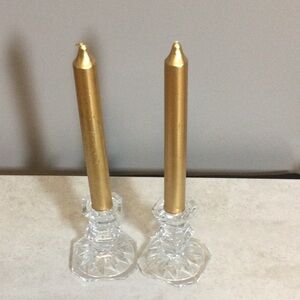 Two Clear Crystal Tapered Candlestick Holders - Home Accents